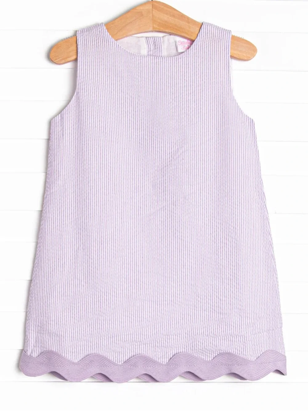 Lilac Seersucker A-Line Girls' Dress with Scalloped Hem